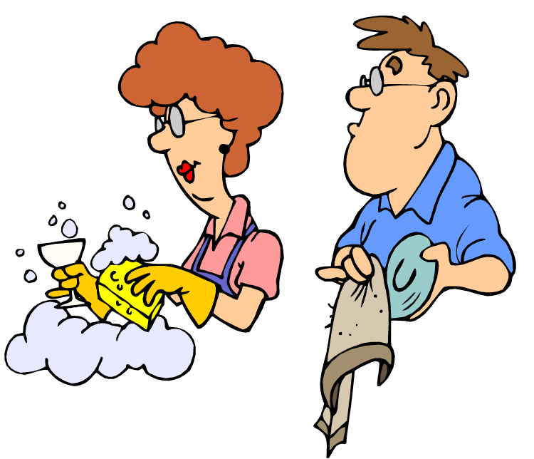 Husband helping out wife with house chores clipart