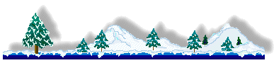 Winter clip art of snow and pine tree scenes and snow covered mounains