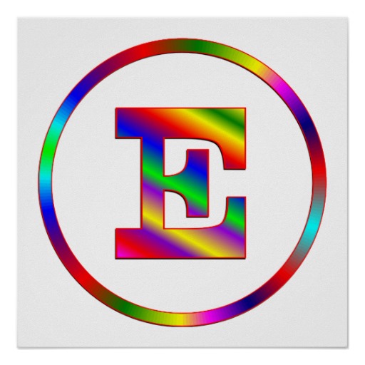 Letter E Rainbow Round Sticker from Zazzle.