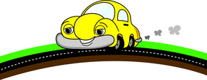Vehicle Clipart Image - Little Yellow Cartoon Car Putting Along a Road