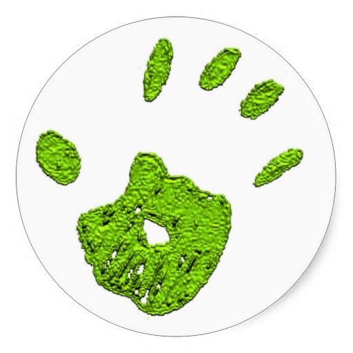 Green hand-print round sticker from Zazzle.