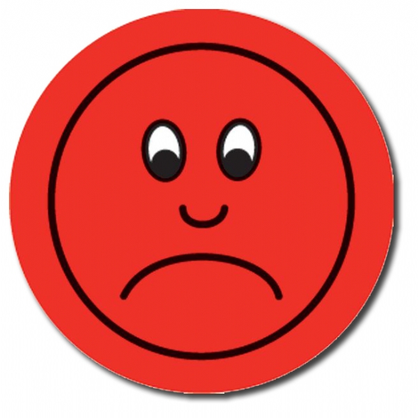 Sheet of 70 Red Sad Face 25mm Stickers | At Primary Teaching