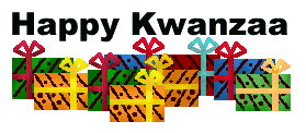 Kwanzaa clip art of a row presents or gifts with Happy Kwanzaa titles