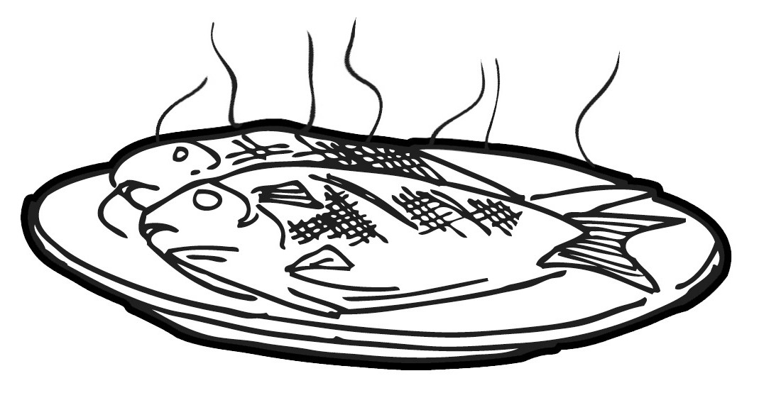 Fried fish food clipart black and white