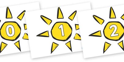 Numbers 0-100 on Weather Symbols (Sun) - 0-100, foundation stage ...