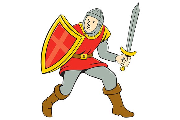 Medieval Knight Shield Sword Cartoon ~ Illustrations on Creative ...