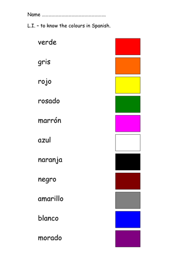 Colors In Spanish Worksheet