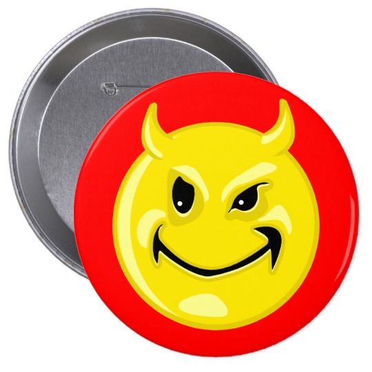 Happy Smiley Face - Little Devil Evil Smilie Button | Zazzle