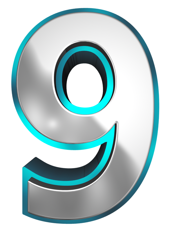 Metallic and Blue Number Nine PNG Clipart Image