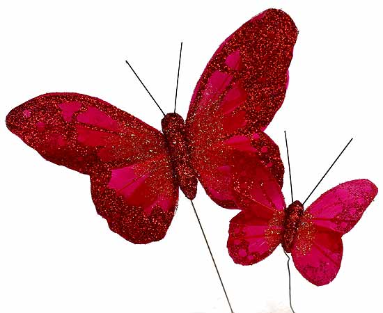 Red Glitter Artificial Butterflies - 12pcs - Artificial Birds ...