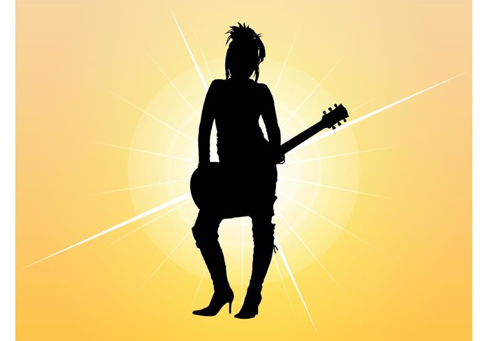Girl With Guitar Silhouette - Download Free Vector Art, Stock ...