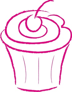 Cupcake Clipart Image - Pink Line Drawing of a Cupcake