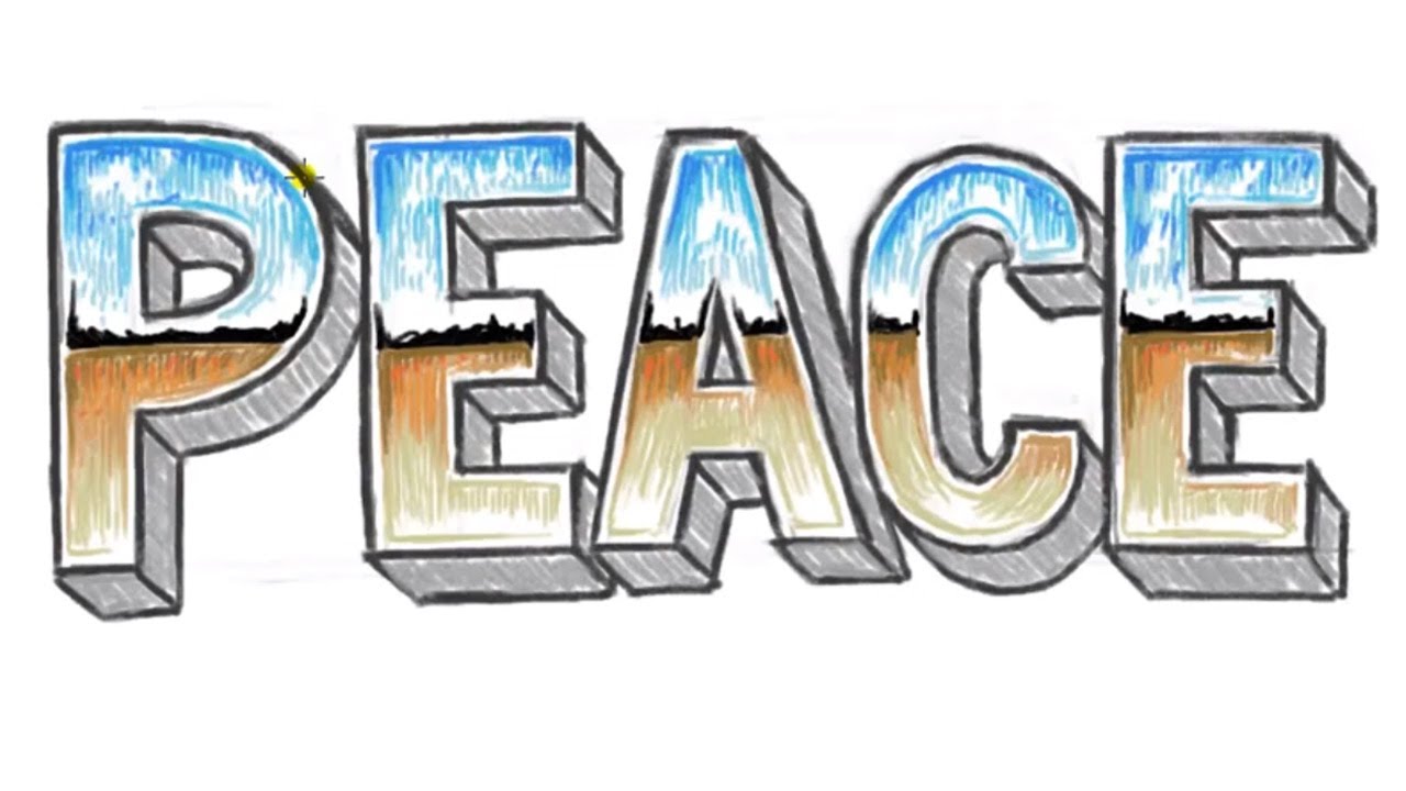 How to Draw PEACE 3D - 3D Block Letters PEACE with Chrome Letter ...