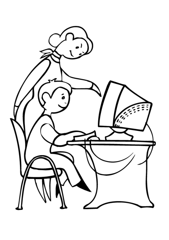 mom helping child on computer printable coloring in pages for kids ...