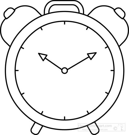 Objects : alarm-clock-time-black-white-outline : Classroom Clipart