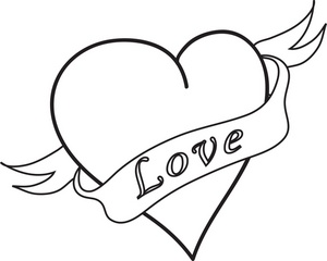 Love Clipart Image - Coloring page outline drawing of a heart with ...