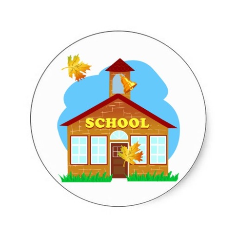 BACK 2 SCHOOL 179252011 CARTOON BUILDING Preschool Round Stickers ...