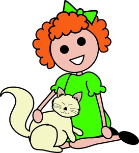Girl And Cat Clipart Image - Red Haired Cartoon Girl Sitting With ...
