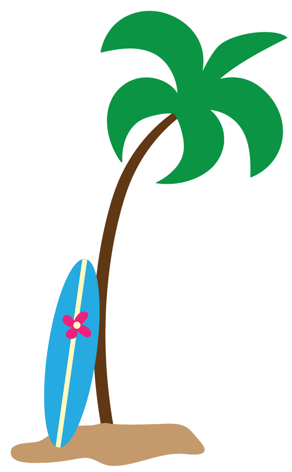 Beach scene with palm tree clipart