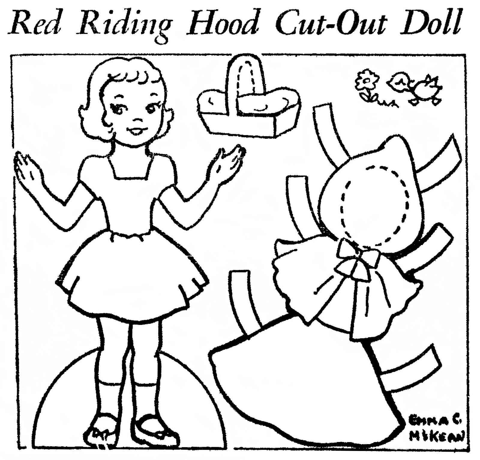 Little red riding hood cut-out doll template