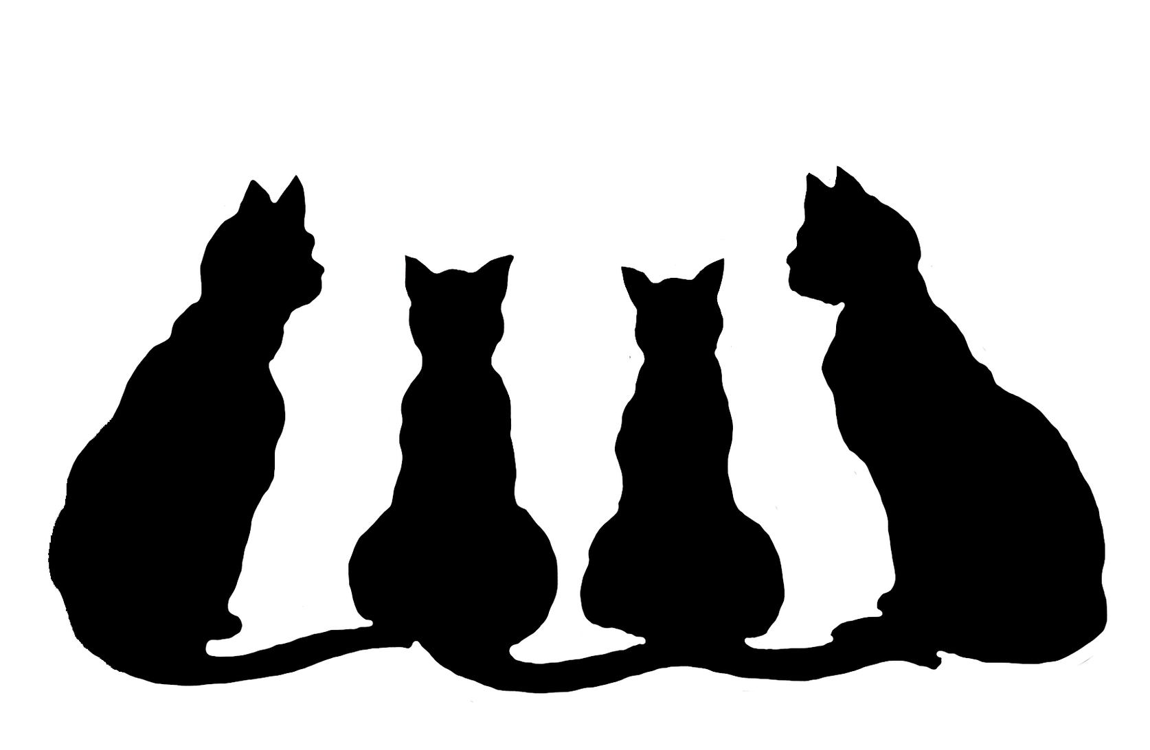 Clipart of four cats silhouette