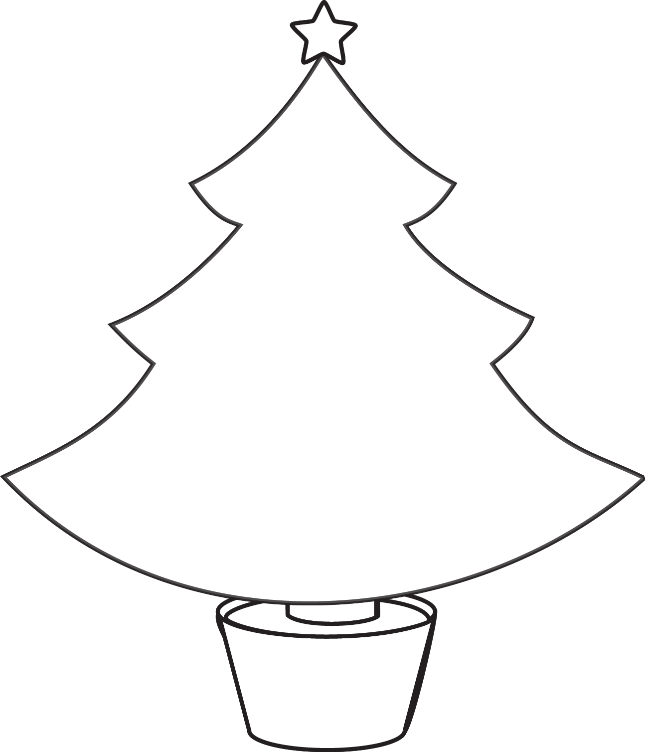 Christmas tree clipart outline black and white