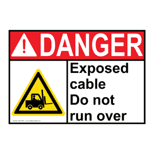 ANSI Exposed Cable Do Not Run Over Sign With Symbol ADE-30275
