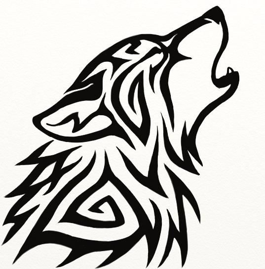 Black Ink Tribal Wolf Head Tattoo Design