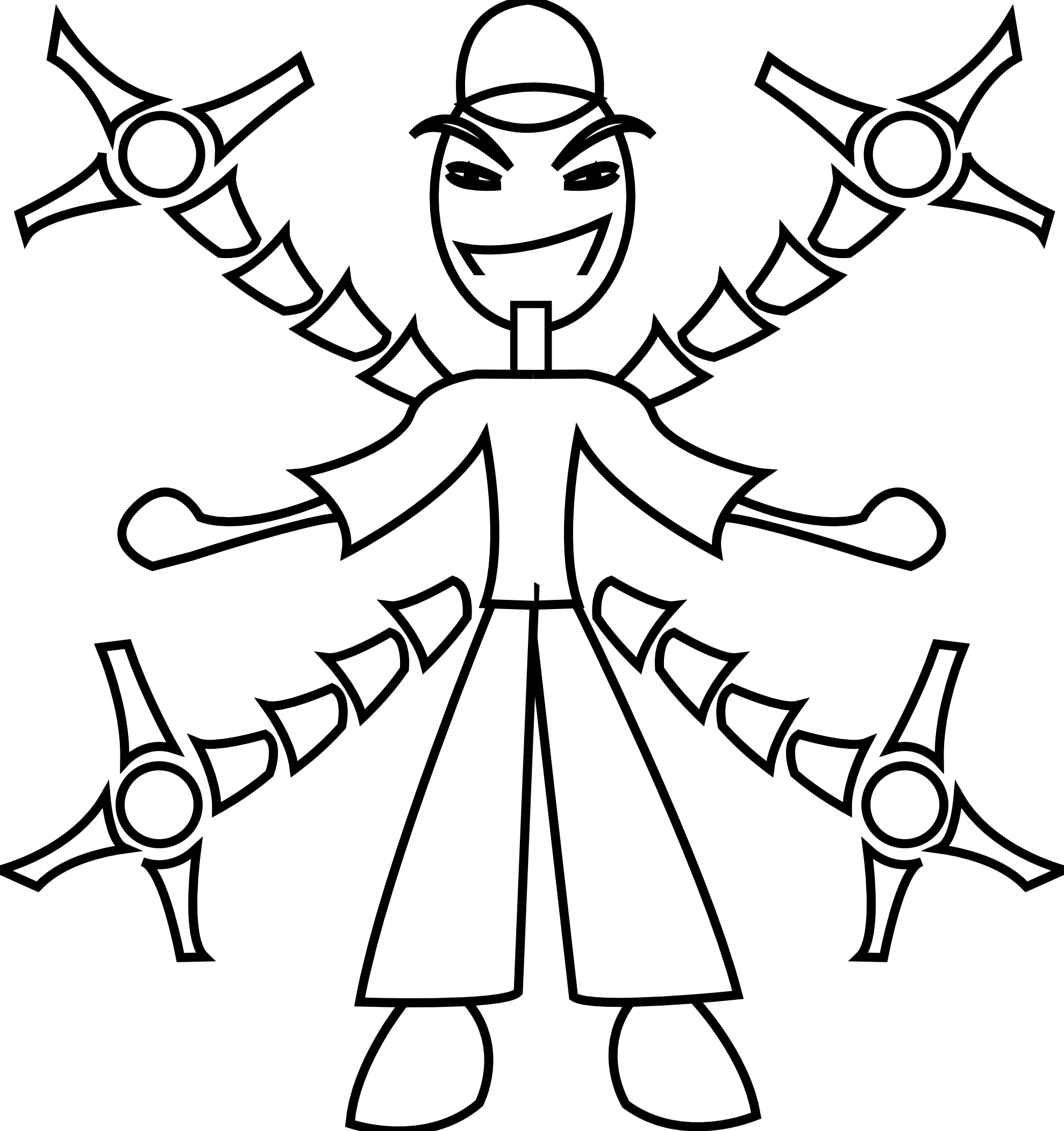 Clip Art: man with Robot Arm Black White Line ...