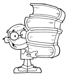 Education Clipart Image - Black and White Boy With a Book Stack ...