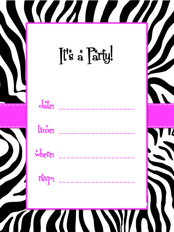 Free Printable Pink Zebra Print Invitations