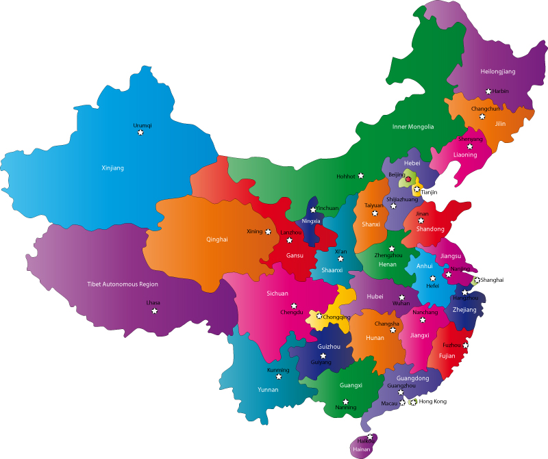 Chinese Provinces and Capital Cities Map - Provinces of China