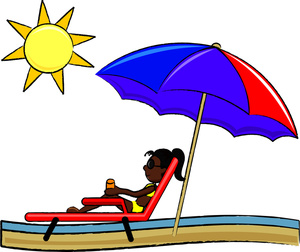 Vacation Clipart Image: Attractive Young Woman Lying in the Sun on Vacation by the Beach Getting Suntan