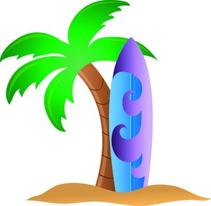 Palm tree surfboard clipart