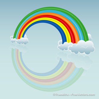 Download Free Comic Rainbow with Clouds Vector Illustration