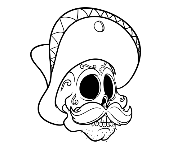 Mexican skull with moustache coloring page - Coloringcrew.com