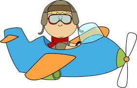 Boy Flying an Airplane Clip Art Image - boy wearing flying goggles and a scarf and flying an airplane.