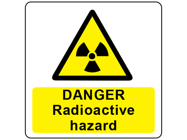 Danger radioactive hazard symbol and text safety label. | RLW22 ...