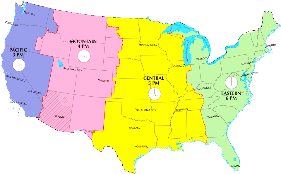 US Time Zones Map, Current local time in USA