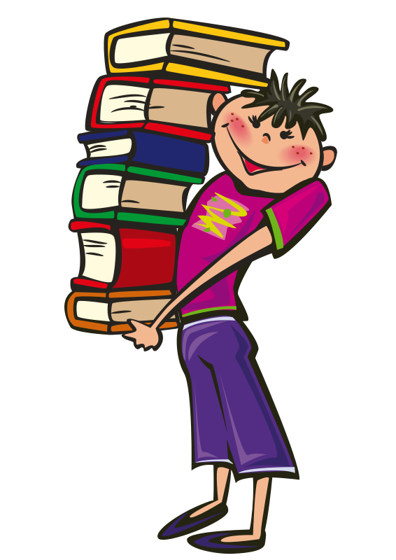 Free School Boy Carrying a Pile of Books Clip Art