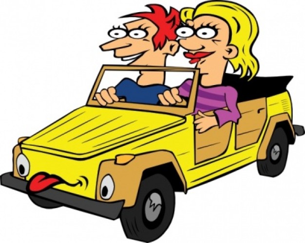 Girl And Boy Driving Car Cartoon clip art | Download free Vector