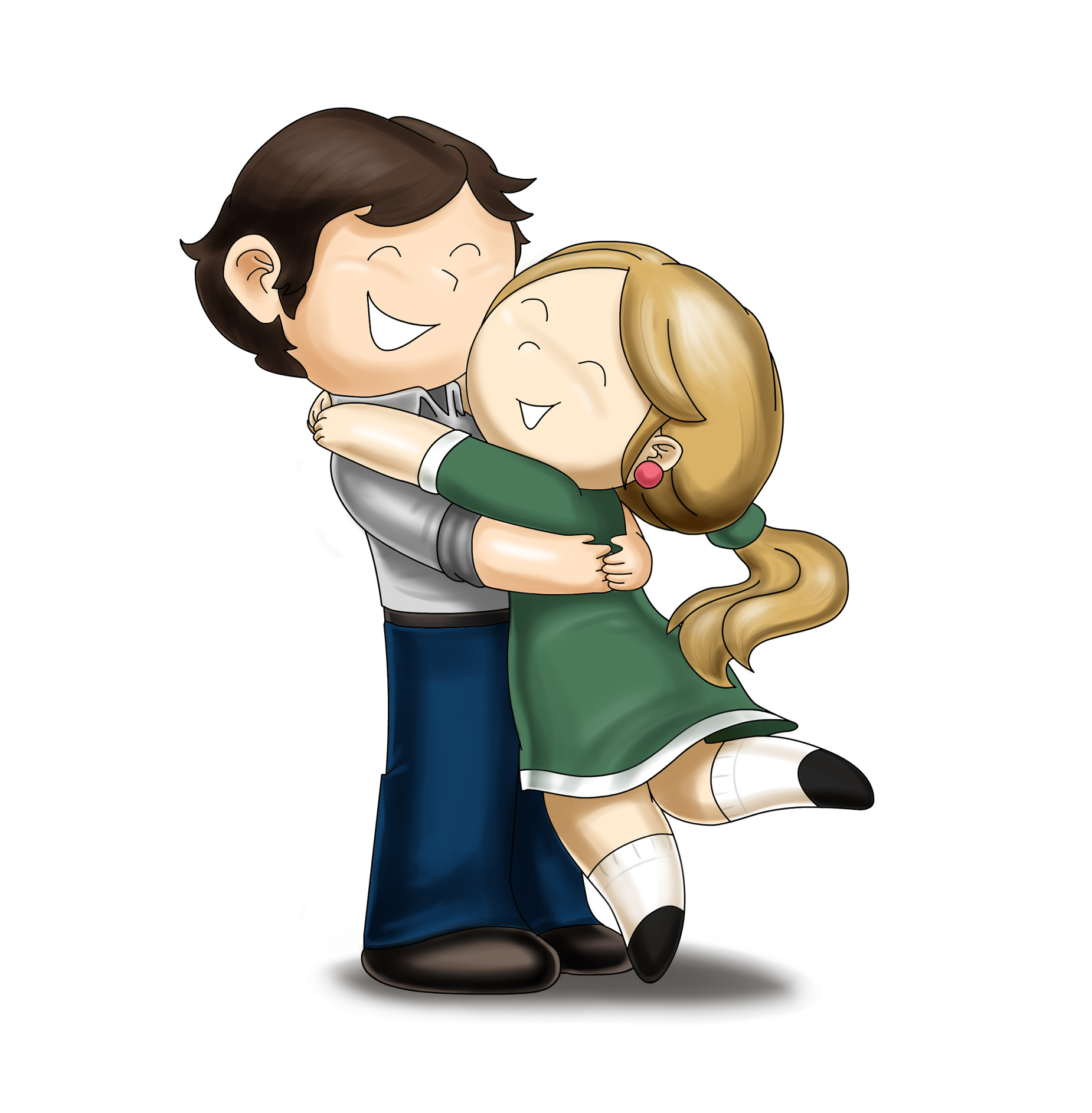 Hugging cartoon couple.