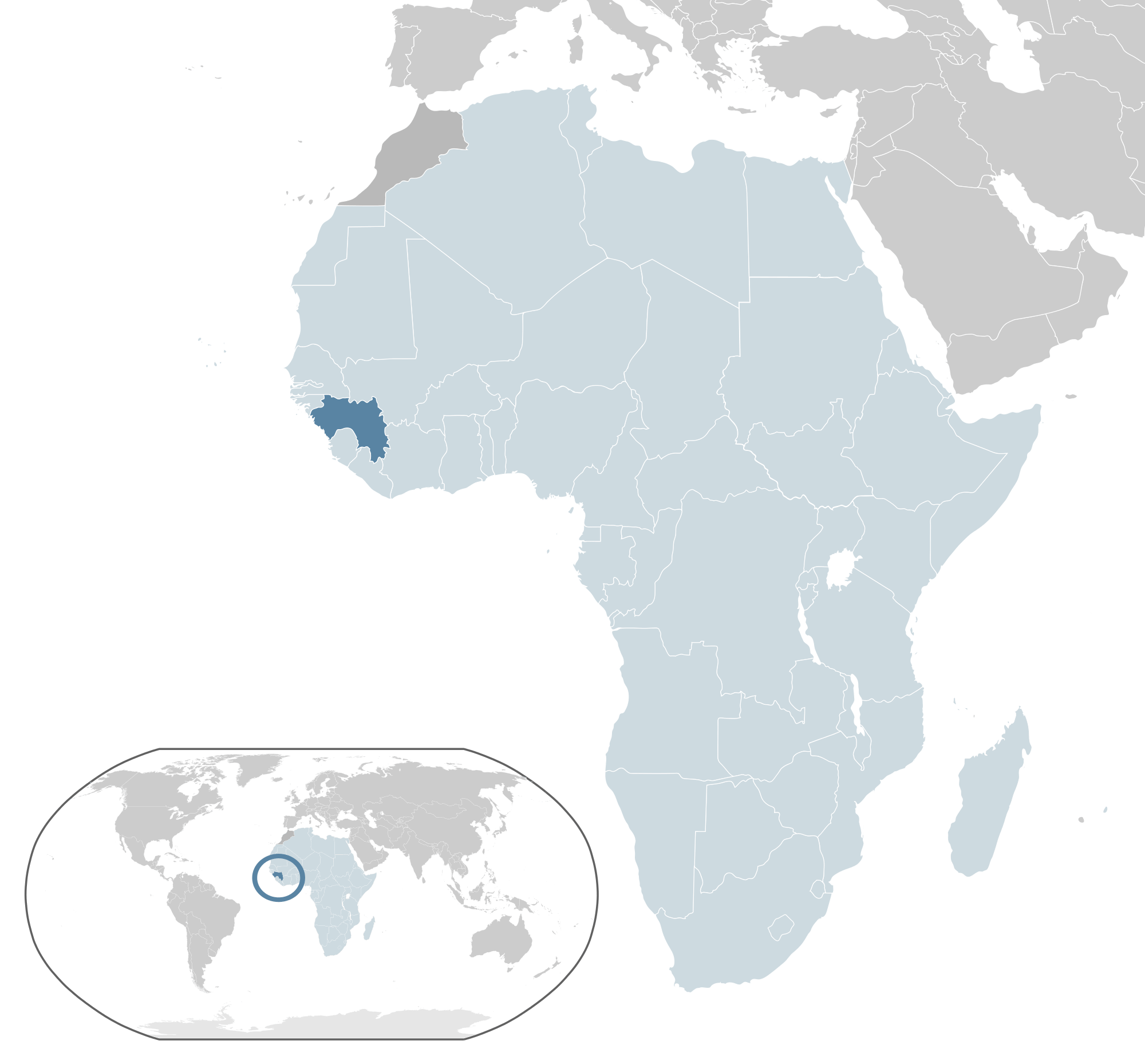Guinea Map - blank political Guinea map with cities