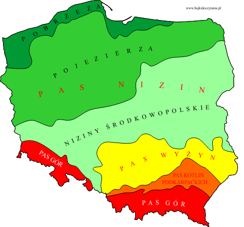 Pasowe uksztaÅ?towanie powierzchni Polski - mapa konturowa ...
