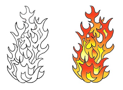 Fire Flames Tattoo Design with Line Art Stencil | Just Free Image ...