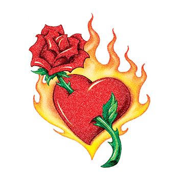 Glitter Flaming Heart And Rose | TattooForAWeek Temporary Tattoos ...