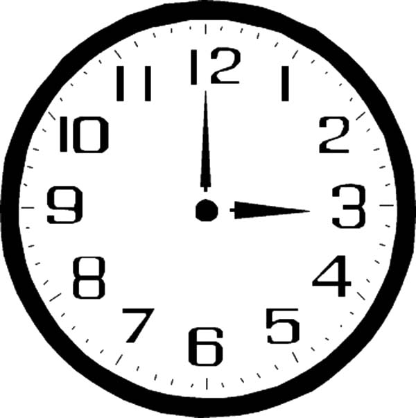 Three O'Clock on Analog Clock Coloring Pages: Three O'Clock on ...