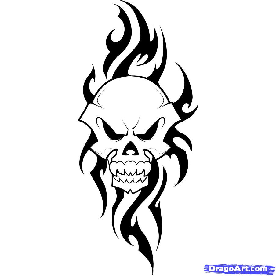 How to Draw a Tribal Skull, Step by Step, Tribal Art, Pop Culture ...