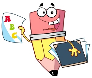 Learning Clipart Image - A Pencil Holding a Folder and a Report Card.