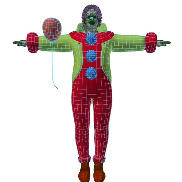 fun scary clown rigged cartoon 3d model